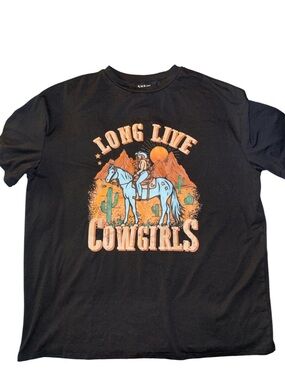 Long Live Cowgirls Graphic Tee - Black with Orange & Blue Print
